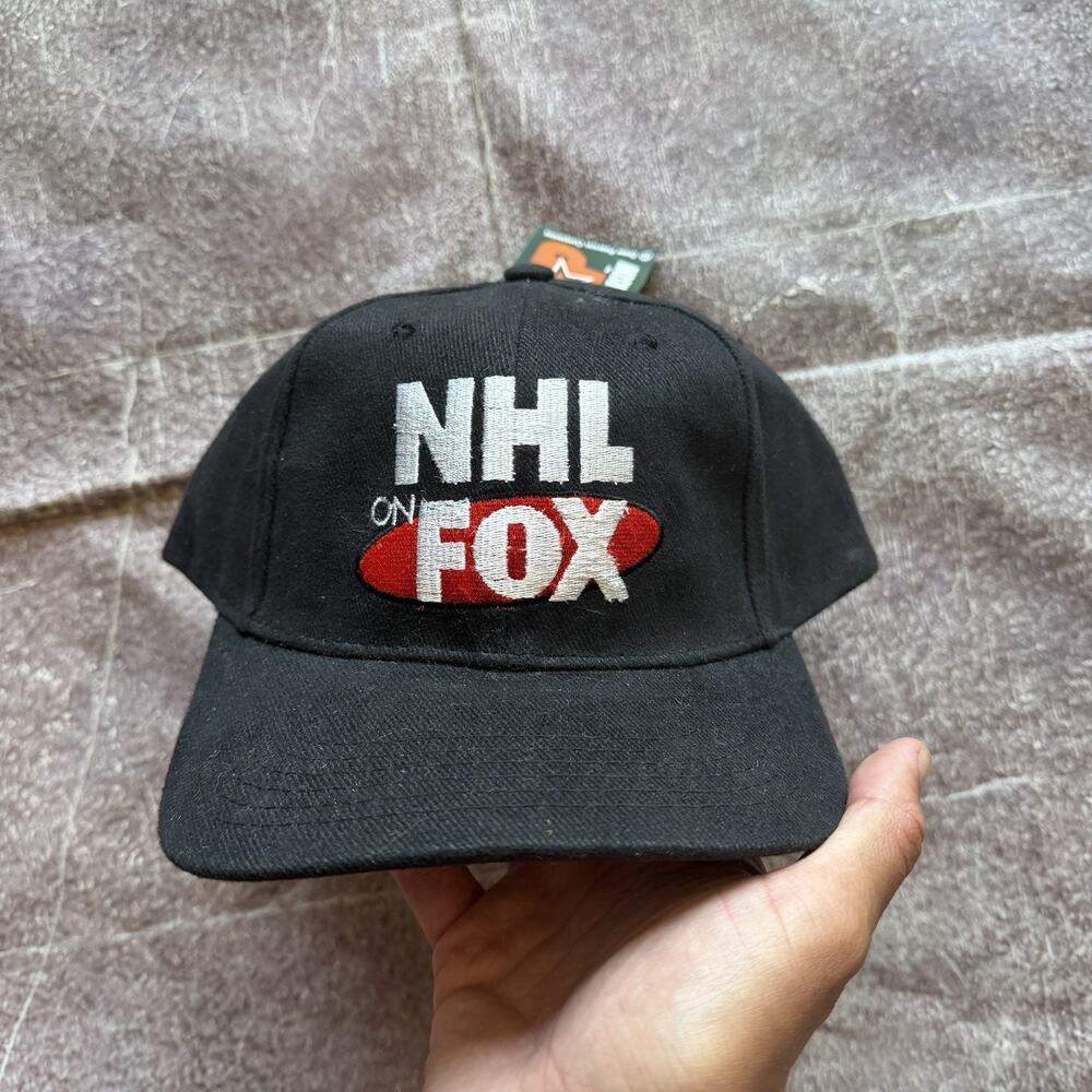 NWT Men's Vintage 90s Drew Pearson NHL on Fox Black Dome Promo Strapback Hat Cap